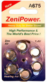 ZeniPower A675 Zinc Air, 60 Cells