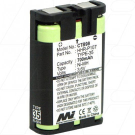 HHR-P107, Type 35 Cordless Phone Battery, Panasonic replacement.